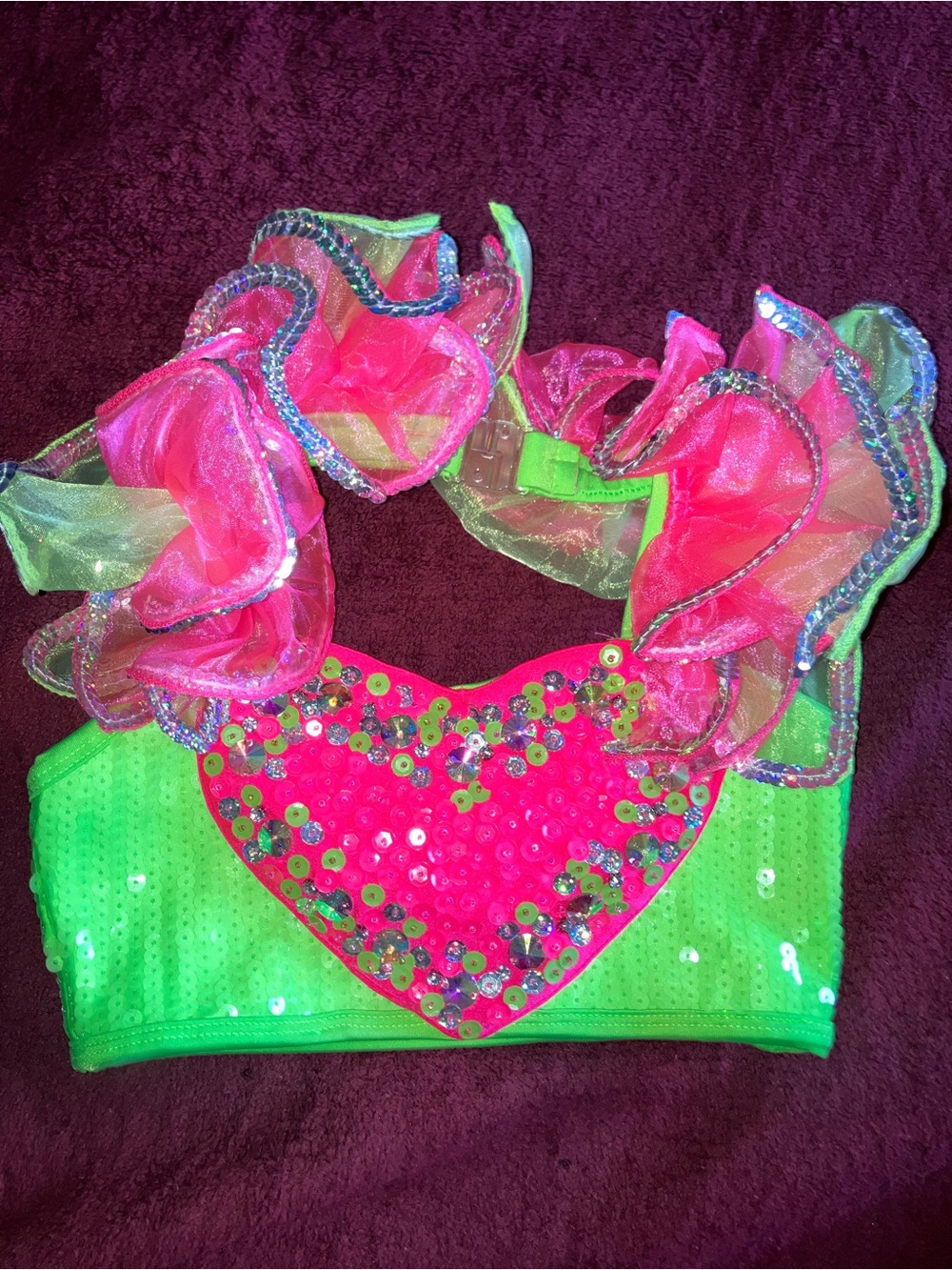 Neon Green & Hot Pink Sequin Heart top